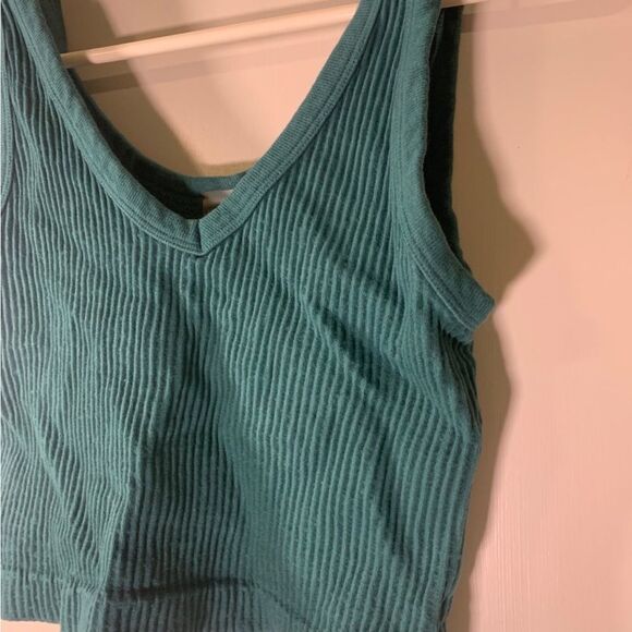 Mono B Small Teal Ribbed‎ Cropped Tank Top - Picture 3 of 6